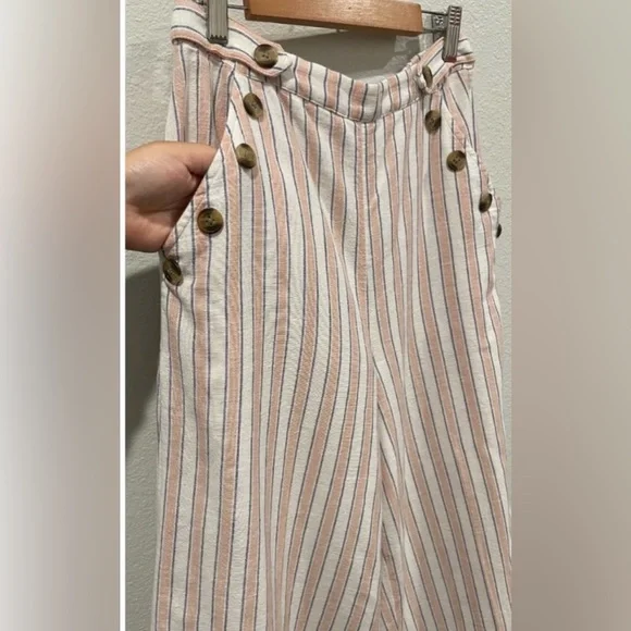 American Eagle Striped Wide Leg Linen/Cotton Blend Crop Pants NWT L - Picture 2 of 8